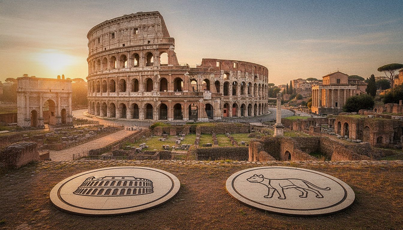Vue du Colisée de Rome au petit matin, sous une lumière dorée, symbolisant le choix entre les city cards de la ville